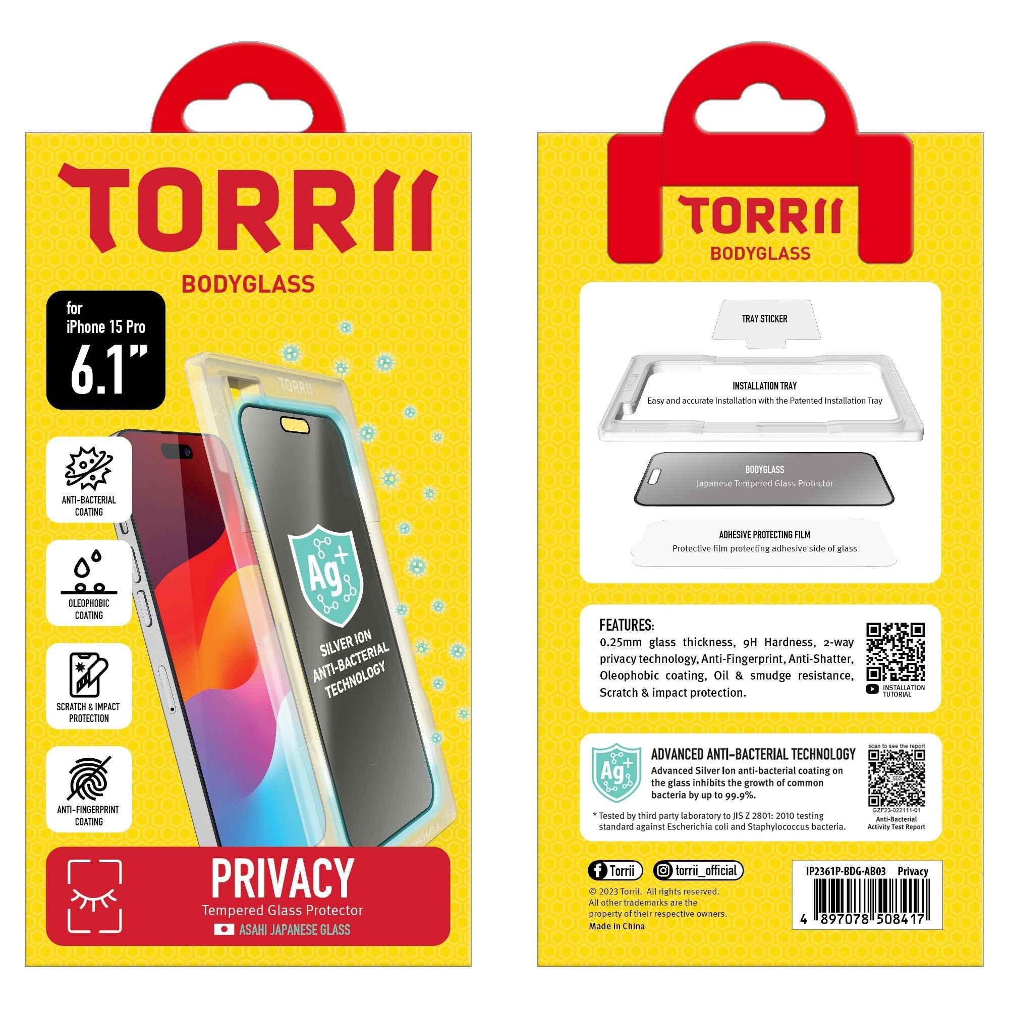 iPhone 15 Pro Max Torrii Bodyglass Screen Protector Anti-Bacterial Coating - Clear iPhone 15 Pro Max Torrii Bodyglass Screen Protector Anti-Bacterial Coating - Clear